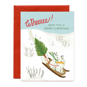 SALE - Arctic Bunnies Sledding Card By Yeppie Paper