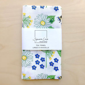 Bees & Blooms Linen-Cotton Tea Towel By Square Love