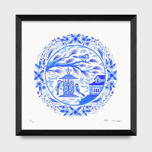 Birdfeeder Delftware 8x8 Print By Midnight Oil