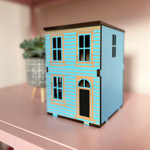 Blue Biscuit Box Miniature House By Beepart