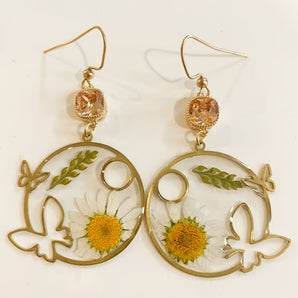 Daisy Butterfly Round Dangle Resin Earrings By Earthen Fern