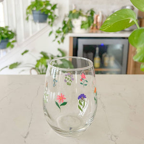 Floral Quilt Wine Glass By Hart and Flora