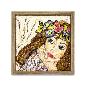 Flower Child Rug Hooked Framed Wall Hanging By Lucille