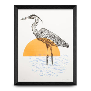 Heron 9x12 Block Print By Sang d’Encre