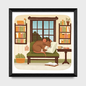 Library Naps 8x8 Print By Lucky Sprout Studio