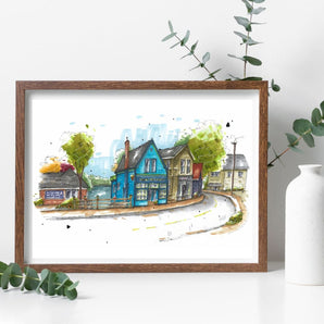 Mahone Bay Main Street 8x10 Print By Downtown Sketcher