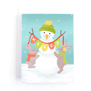 SALE - Merry Snowman Bunnies Card By Pedaller Designs