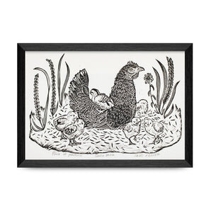 Poule et Poussins 5x7 Block Print By Sang d’Encre