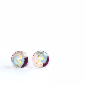 Round Blue/Pink/Burgundy Abstract Handpainted Glass Stud