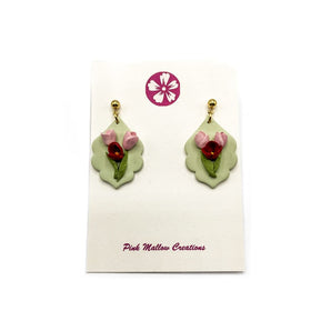 Sculpted Tulips w/ Green Earrings By Pink Mallow Creations