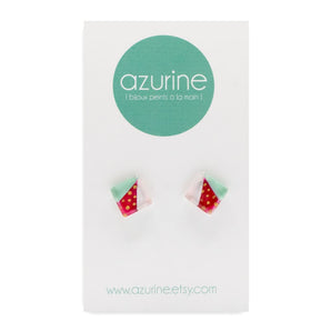 Square Abstract Pink/Mint/Red Handpainted Glass Stud