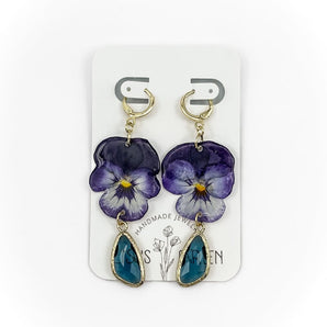 Viola Resin Hoop with Glass Charm Earrings (various