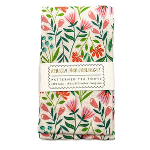 White Garden Tea Towel By Rebecca Jane Woolbright