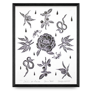 Jardin de Pivoines 6x8 Block Print By Sang d’Encre