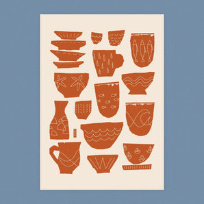 Seaside Dishes Screen Printed Tea Towel By Kautzi