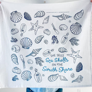 South Shore Sea Shell Tea Towel By The Far Away Shop