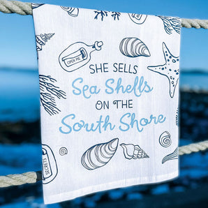 South Shore Sea Shell Tea Towel By The Far Away Shop