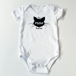 White Mew Here Onesie (Long + Short Sleeve) By Poison Pear